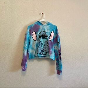 DISNEY blue and purple cropped tie die stitch hoodie